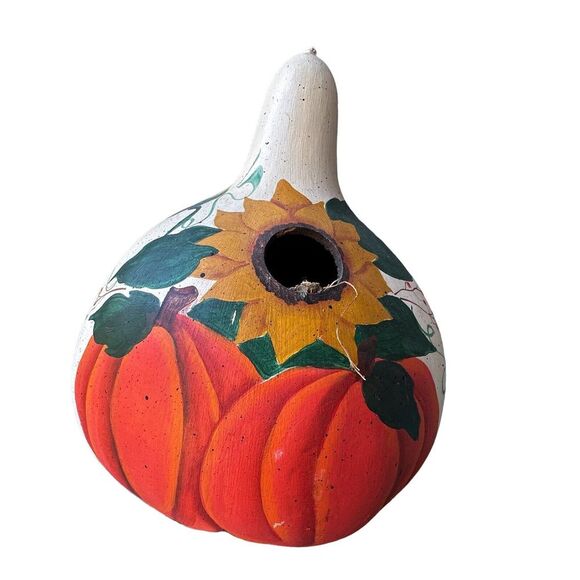 Gourd‎ Birdhouse With Sunflowers Pumpkins Hand-Painted Decorative Folk Art 10.5" - Picture 1 of 8
